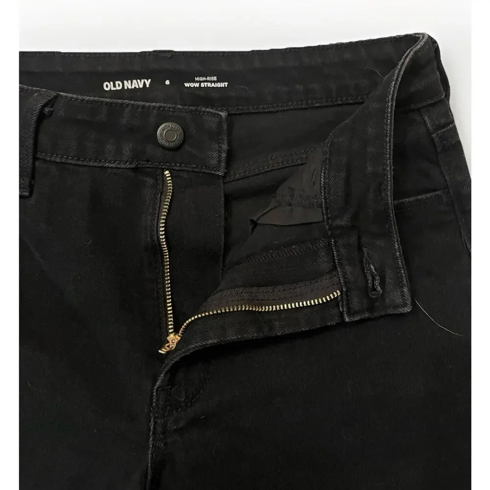 Old Navy High Rise Wow Straight Leg Jeans Black Size 6 Zipper 28 Inch Inseam
